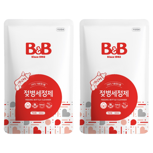 유아 젖병 세정제 안전한가? 성분·안전성 인기 판매량 5종 성분·안전성 비교(네이쳐러브메레,비앤비,아토앤오투,마더케이,FRANKLIIN) 2 비앤비 액상형 젖병세정제 리필 허브향, 500ml, 2개 제품사진