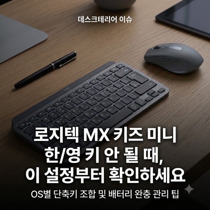 로지텍 MX Keys 미니 무선 키보드 한영 전환 및 배터리 완충 제대로 해봐!