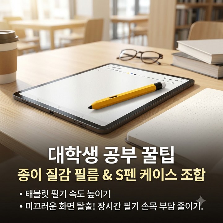 갤럭시탭 대학생 필기용 태블릿, 종이질감 필름과 S펜 연필 케이스로 완성하기
