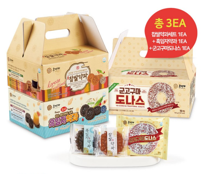 3가지 맛으로 즐기는 호정가 약과+도나스 세트, 도넛 칼로리 비교 선물세트 (찹쌀약과,흑임자약과,군고구마도나스) 1 호정가 약과+도나스 세트 제품사진5
