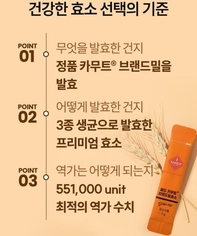 소화 부담 느낄 때 챙기는 카무트효소 6개월 효능 복용법 부작용 3 그레인온 골드 카무트 브랜드밀 효소 제품사진3
